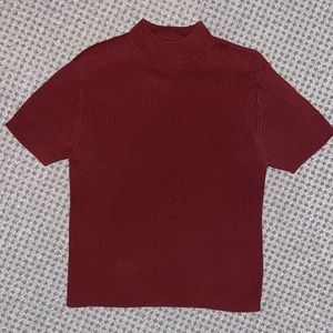 Maroon Ribbed Short Sleeve Shirt